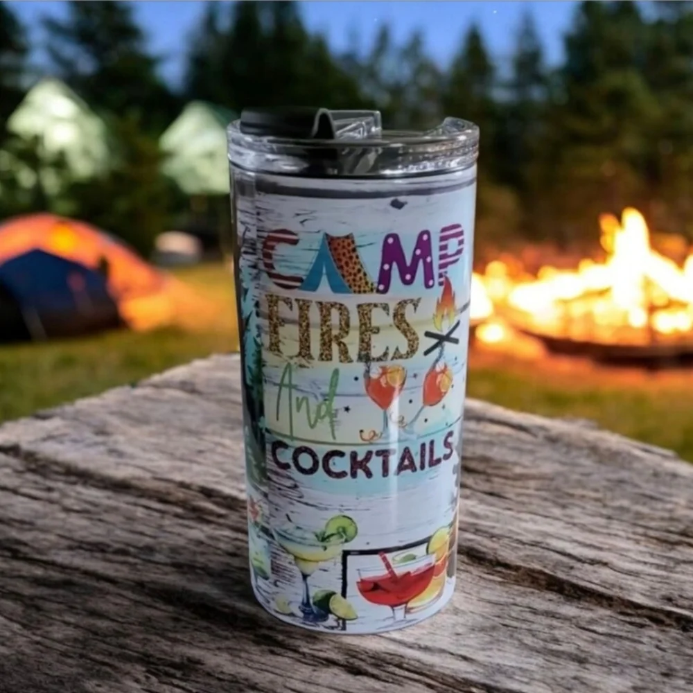 CAMP FIRES  And COCKTAILS 4 in 1 Can Cooler 14oz Tumbler 🎉sale